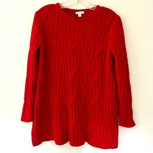 J.Jill Chenille Red Cable Knit Pullover Hip length Holidays Fall Winter SMALL